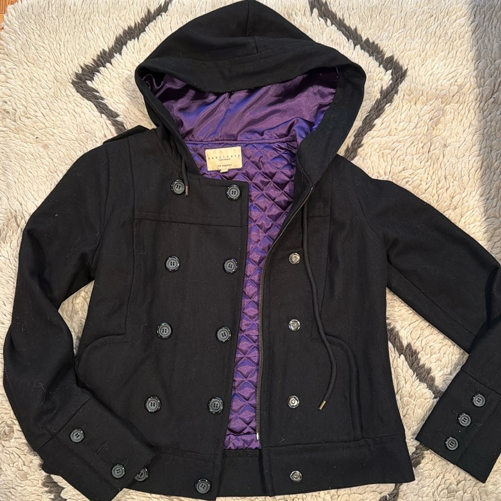 Sanctuary black wool blend pea coat, size small